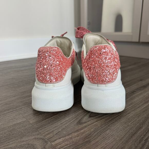 Alexander McQueen Oversized Glitter White Leather Pink Sneakers Size 38.5 - Picture 6 of 7